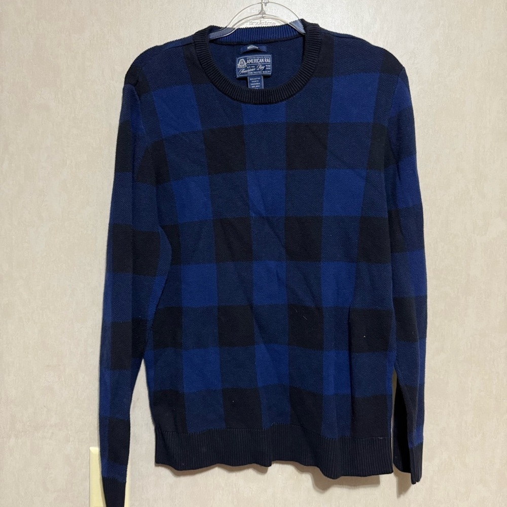 American Rag Blue Black Plaid Cotton Sweater